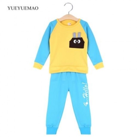YUEYUEMAO CHILD CASUAL COLOR BLOCK COTTON ANIMAL TWINSET (BLUE)