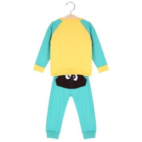 YUEYUEMAO CHILD CASUAL COLOR BLOCK COTTON ANIMAL TWINSET (GREEN)