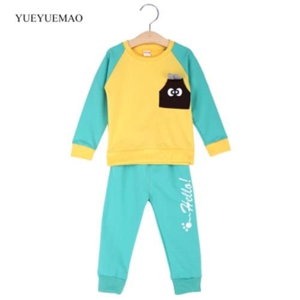 YUEYUEMAO CHILD CASUAL COLOR BLOCK COTTON ANIMAL TWINSET (GREEN)