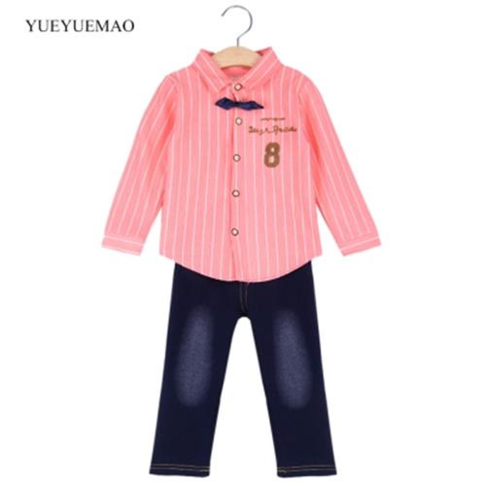 YUEYUEMAO CASUAL BOWTIE COLLAR STRIPE TWINSET FOR BABY BOYS (PINK)