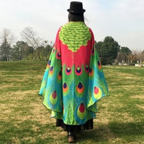 CHIFFON PEACOCK FEATHER PASHMINA SCARF CAPE (TUTTI FRUTTI)