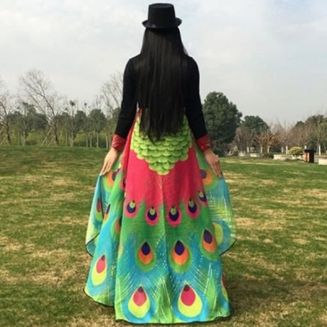 CHIFFON PEACOCK FEATHER PASHMINA SCARF CAPE (TUTTI FRUTTI)