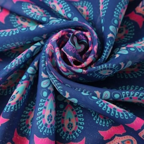 TRIBAL BIKINI BOHO SWIMWEAR ARAB PRINT CHIFFON ROUND BEACH DECOR THROW SCARF (CADETBLUE)