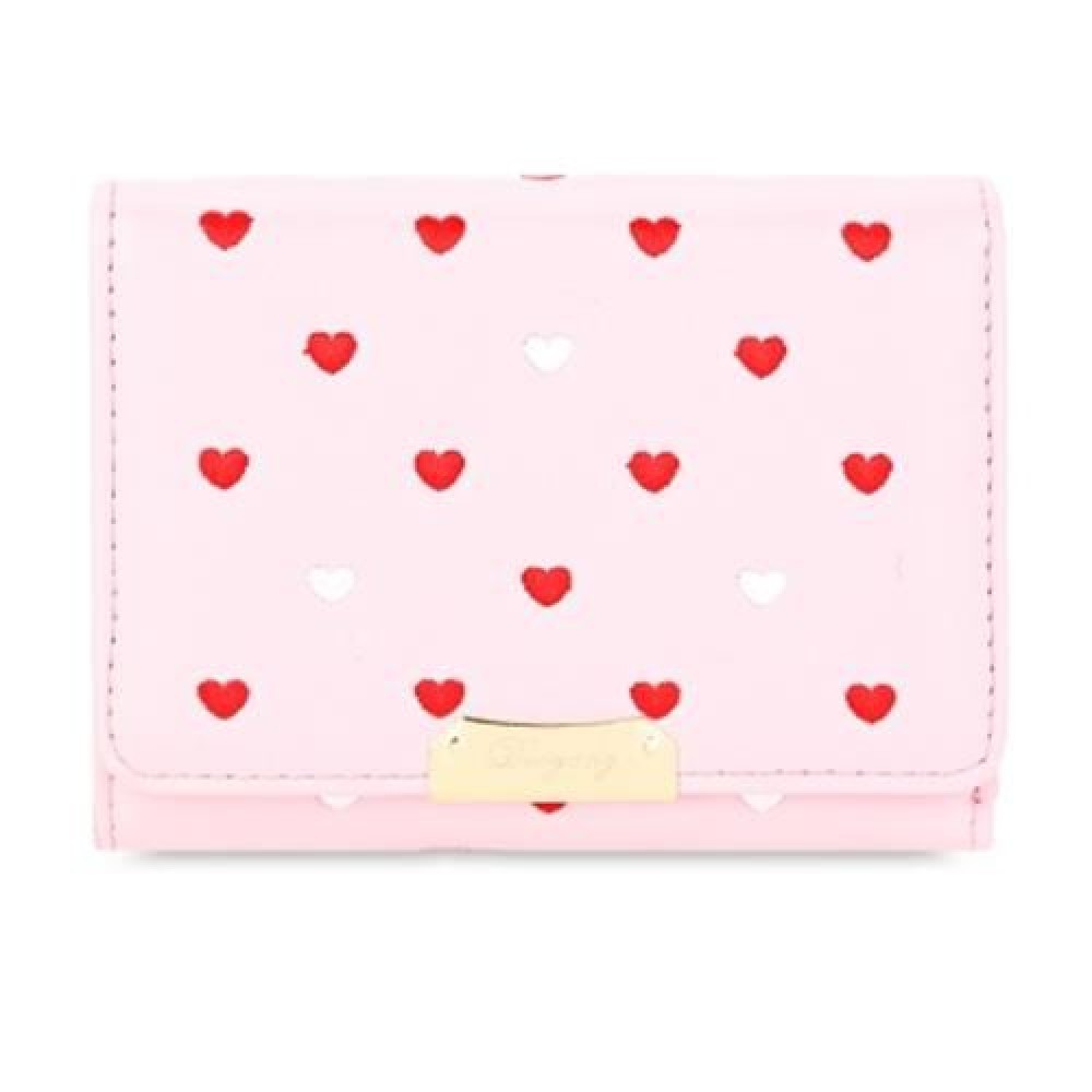 SWEETHEART PRINT PU MATERIAL SNAP FASTENER SHORT WALLET (PINK)