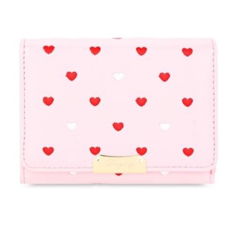 SWEETHEART PRINT PU MATERIAL SNAP FASTENER SHORT WALLET (PINK)
