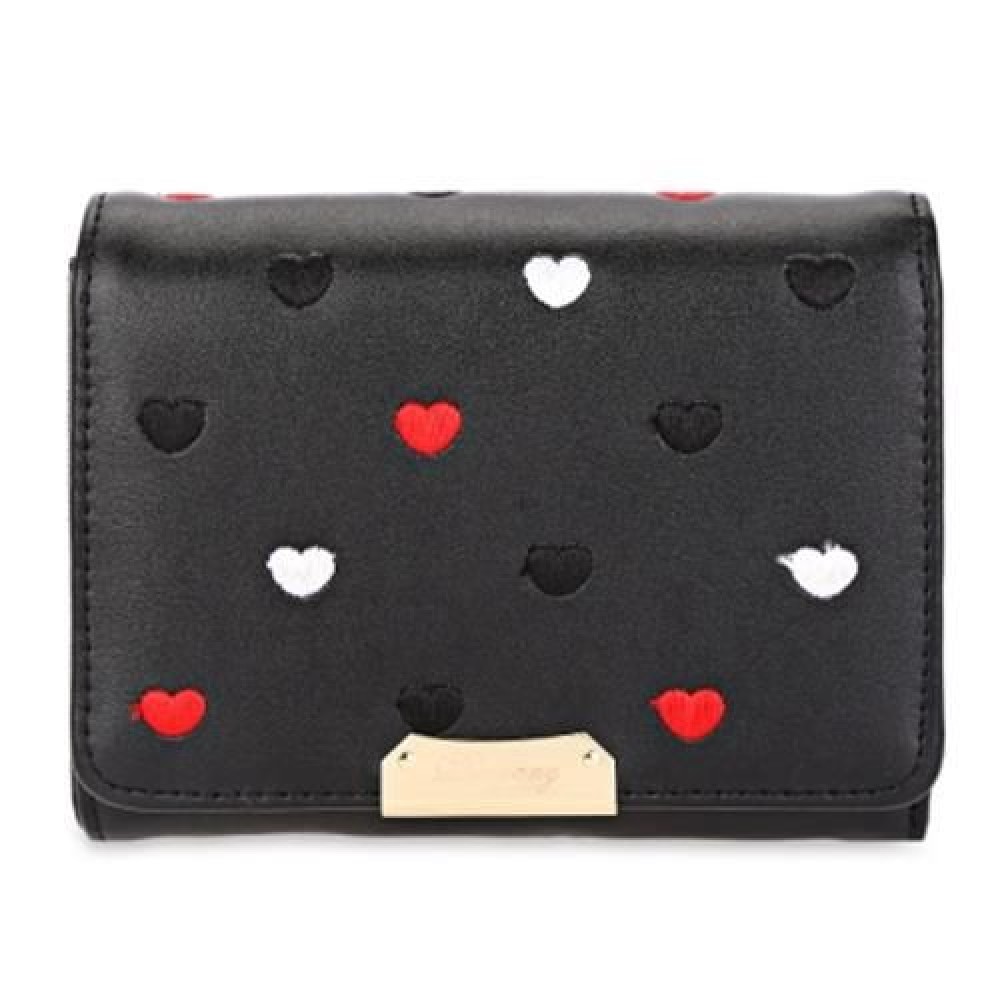 SWEETHEART PRINT PU MATERIAL SNAP FASTENER SHORT WALLET (BLACK)
