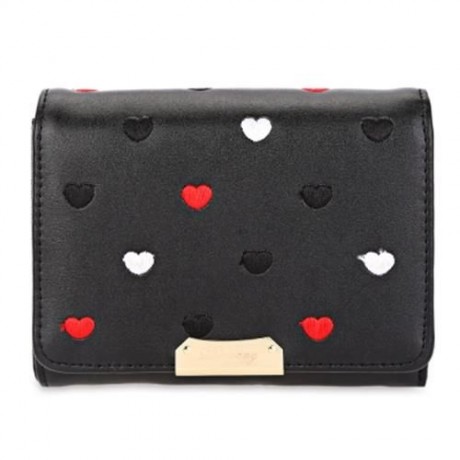 SWEETHEART PRINT PU MATERIAL SNAP FASTENER SHORT WALLET (BLACK)
