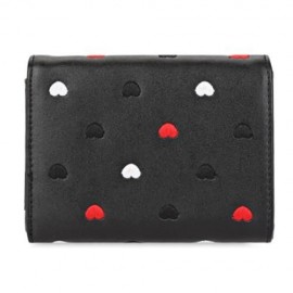 SWEETHEART PRINT PU MATERIAL SNAP FASTENER SHORT WALLET (BLACK)