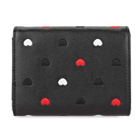 SWEETHEART PRINT PU MATERIAL SNAP FASTENER SHORT WALLET (BLACK)