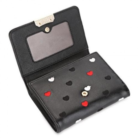 SWEETHEART PRINT PU MATERIAL SNAP FASTENER SHORT WALLET (BLACK)