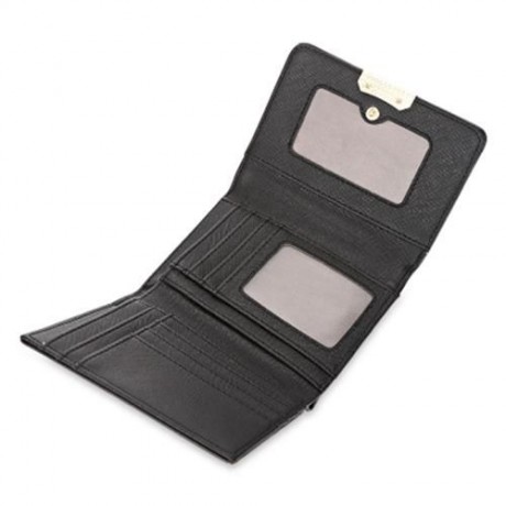 SWEETHEART PRINT PU MATERIAL SNAP FASTENER SHORT WALLET (BLACK)