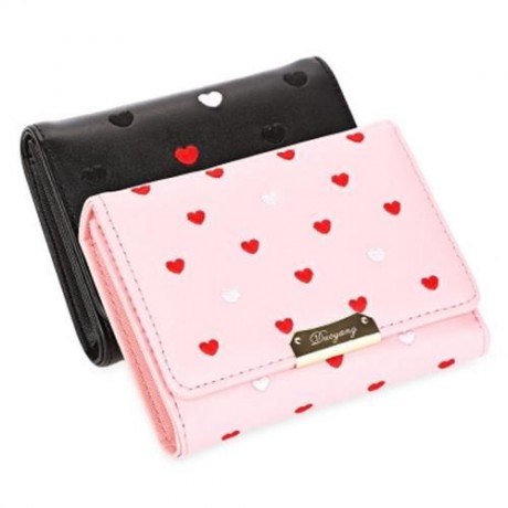 SWEETHEART PRINT PU MATERIAL SNAP FASTENER SHORT WALLET (BLACK)