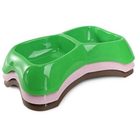 BONE SHAPE PET DOG CAT FEEDING AND DRINKING DUAL USE BOWL (GREEN)
