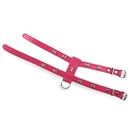 ADJUSTABLE NO-PULL BONE STUD DESIGN PET DOG HARNESS LEASH SET (PINK)