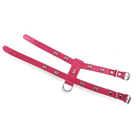 ADJUSTABLE NO-PULL BONE STUD DESIGN PET DOG HARNESS LEASH SET (PINK)