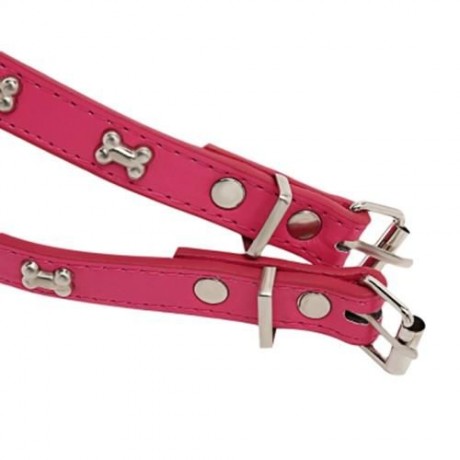ADJUSTABLE NO-PULL BONE STUD DESIGN PET DOG HARNESS LEASH SET (PINK)