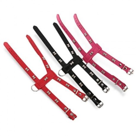ADJUSTABLE NO-PULL BONE STUD DESIGN PET DOG HARNESS LEASH SET (PINK)
