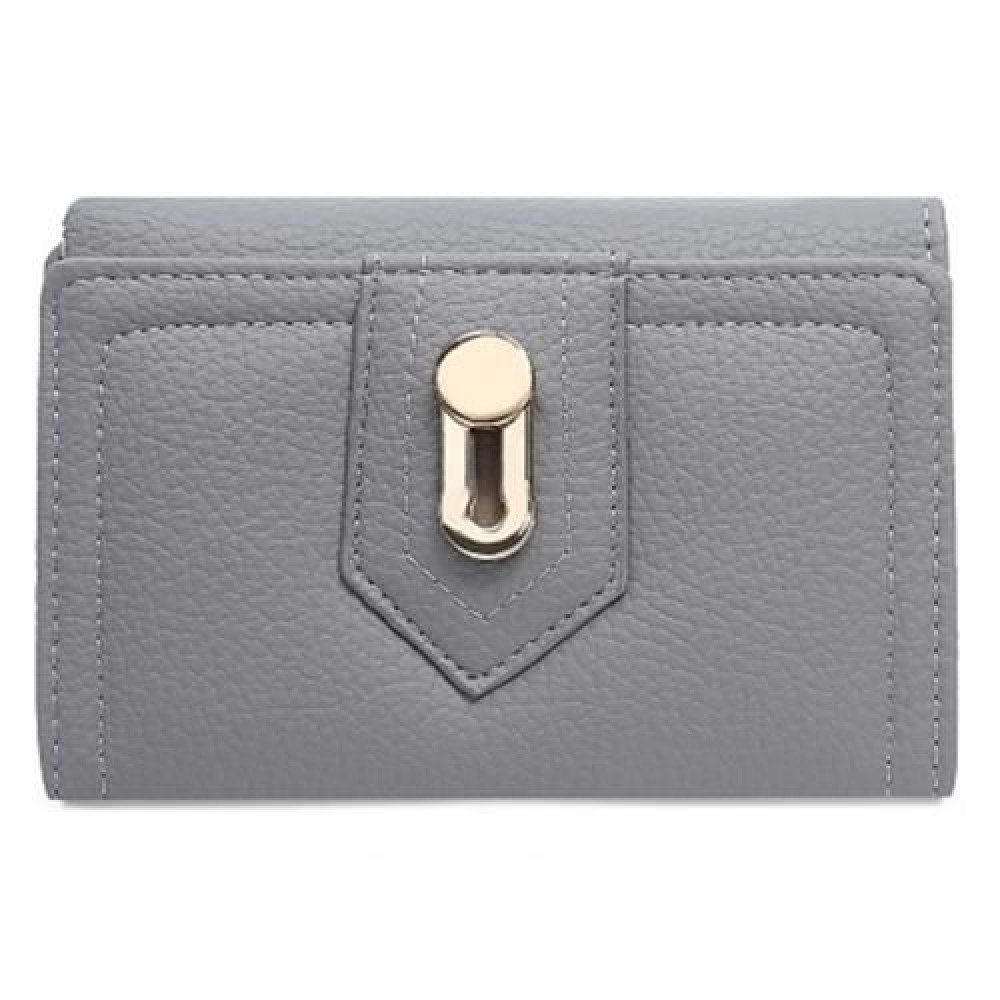 GUAPABIEN ELEGANT WOMEN PURSE SOLID COLOR CARD HOLDER SHORT DESIGN CLUTCH WALLET (GRAY)