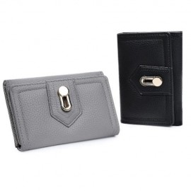 GUAPABIEN ELEGANT WOMEN PURSE SOLID COLOR CARD HOLDER SHORT DESIGN CLUTCH WALLET (GRAY)