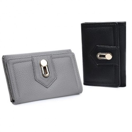 GUAPABIEN ELEGANT WOMEN PURSE SOLID COLOR CARD HOLDER SHORT DESIGN CLUTCH WALLET (GRAY)