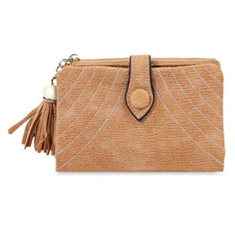 GUAPABIEN EMBROIDERY PATTERN SNAP FASTENER WOMEN SHORT WALLET (LIGHT COFFEE)