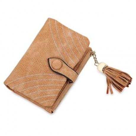GUAPABIEN EMBROIDERY PATTERN SNAP FASTENER WOMEN SHORT WALLET (LIGHT COFFEE)