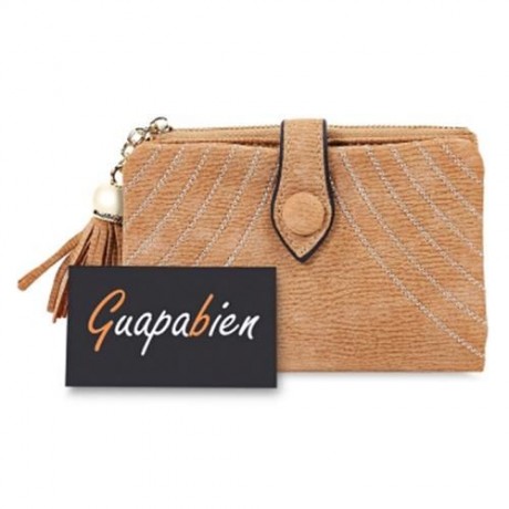 GUAPABIEN EMBROIDERY PATTERN SNAP FASTENER WOMEN SHORT WALLET (LIGHT COFFEE)
