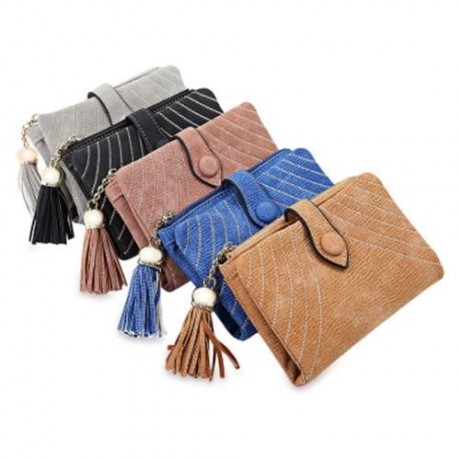GUAPABIEN EMBROIDERY PATTERN SNAP FASTENER WOMEN SHORT WALLET (LIGHT COFFEE)