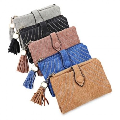 GUAPABIEN EMBROIDERY PATTERN SNAP FASTENER WOMEN SHORT WALLET (LIGHT COFFEE)