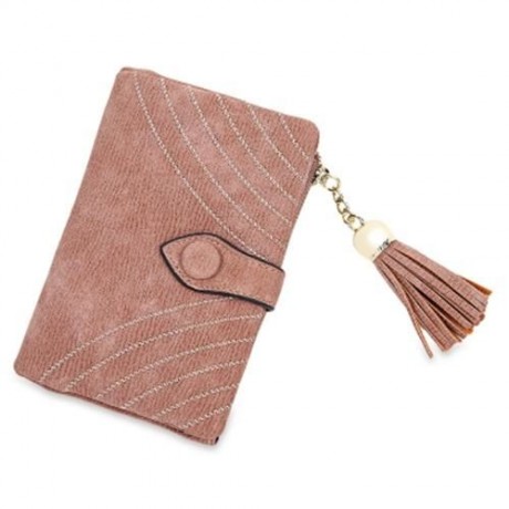 GUAPABIEN EMBROIDERY PATTERN SNAP FASTENER WOMEN SHORT WALLET (PEACH RED)
