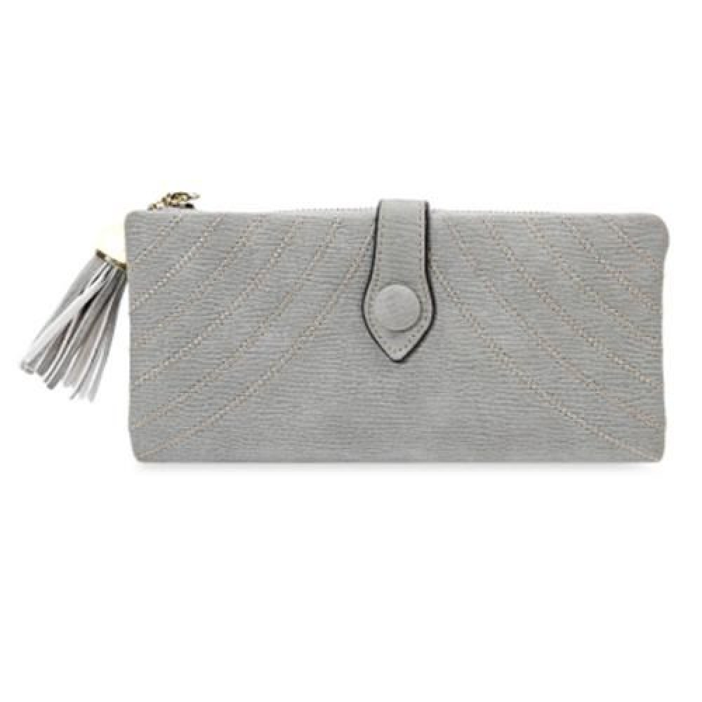 GUAPABIEN EMBROIDERY PATTERN SNAP FASTENER TASSEL LINK LONG WALLET (GRAY)