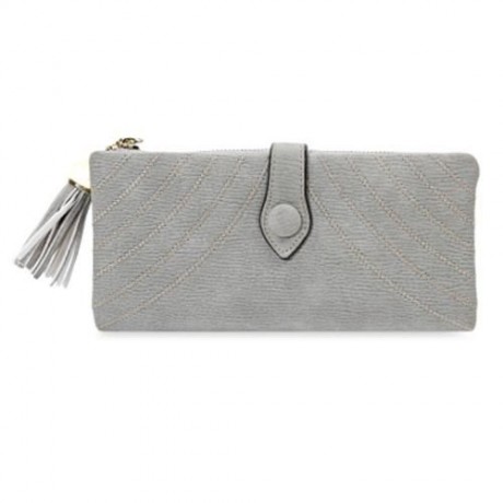 GUAPABIEN EMBROIDERY PATTERN SNAP FASTENER TASSEL LINK LONG WALLET (GRAY)