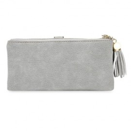 GUAPABIEN EMBROIDERY PATTERN SNAP FASTENER TASSEL LINK LONG WALLET (GRAY)