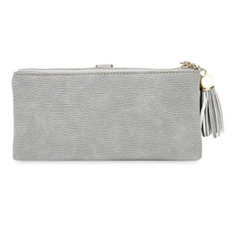 GUAPABIEN EMBROIDERY PATTERN SNAP FASTENER TASSEL LINK LONG WALLET (GRAY)