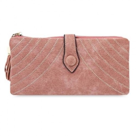 GUAPABIEN EMBROIDERY PATTERN SNAP FASTENER TASSEL LINK LONG WALLET (PEACH RED)