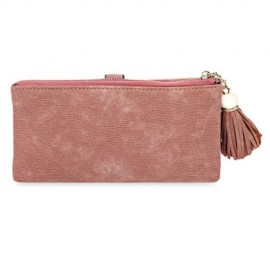 GUAPABIEN EMBROIDERY PATTERN SNAP FASTENER TASSEL LINK LONG WALLET (PEACH RED)