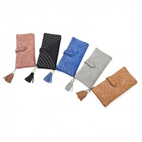 GUAPABIEN EMBROIDERY PATTERN SNAP FASTENER TASSEL LINK LONG WALLET (PEACH RED)