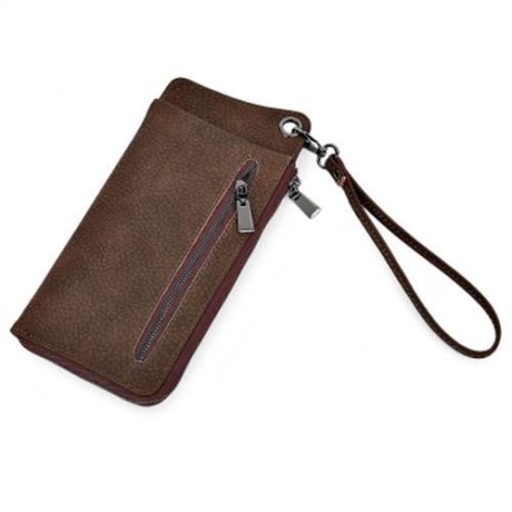 MULTI-FUNCTIONAL PU LEATHER HORIZONTAL TOTE WALLET (BROWN)