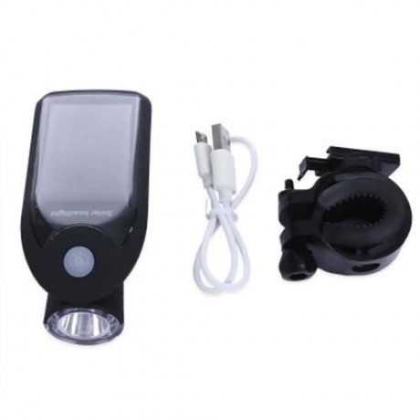 USB RECHARGEABLE SOLAR ENERGY BICYCLE FRONT HEAD FLASHLIGHT (BLACK)