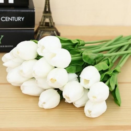 20PCS ARTIFICIAL TULIP FLOWER BOUQUET PARTY WEDDING DECOR (WHITE)