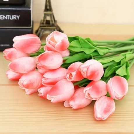 20PCS ARTIFICIAL TULIP FLOWER BOUQUET PARTY WEDDING DECOR (PINK)