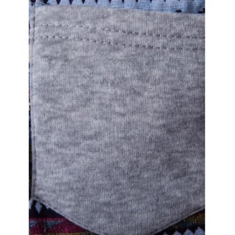 COLOR BLOCK TRIBAL PRINTED POCKET HOODED RAGLAN SLEEVE HOODIE (LIGHT GRAY)