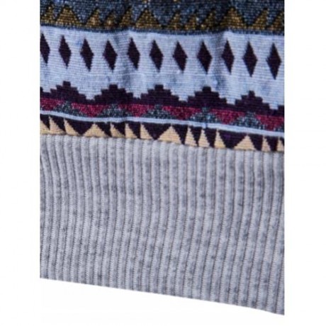 COLOR BLOCK TRIBAL PRINTED POCKET HOODED RAGLAN SLEEVE HOODIE (LIGHT GRAY)