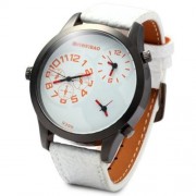SHIWEIBAO 9399 MALE 3 MOVT QUARTZ WATCH WITH LEATHER BAND ROUND DIAL (WHITE)
