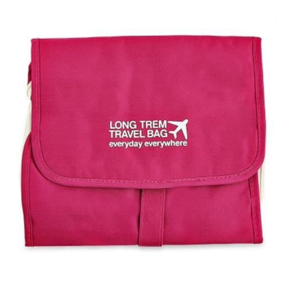 PORTABLE TRAVEL COSMETIC BAGS TOILETRY KIT STORAGE POUCH (ROSE RED)