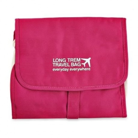 PORTABLE TRAVEL COSMETIC BAGS TOILETRY KIT STORAGE POUCH (ROSE RED)