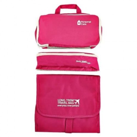 PORTABLE TRAVEL COSMETIC BAGS TOILETRY KIT STORAGE POUCH (ROSE RED)