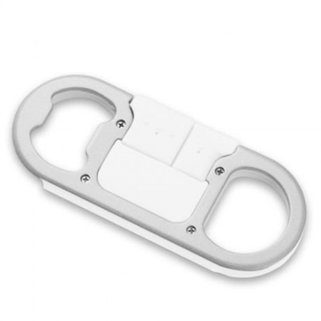 MICRO USB CHARGING CABLE BOTTLE OPENER KEYCHAIN 3 IN 1 (WHITE)