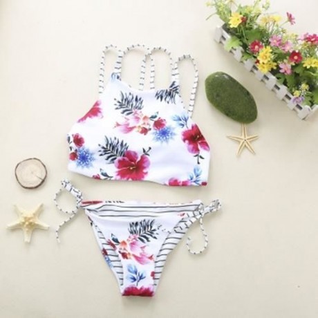 WOMEN FLORAL HALTER BIKINI SUIT BEACH BATHING SWIMWEAR SET (COLORMIX)