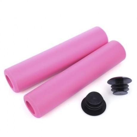 PAIRED MTB SILICONE ULTRALIGHT BIKE HANDLEBAR GRIPS WITH PLUGS (PINK)